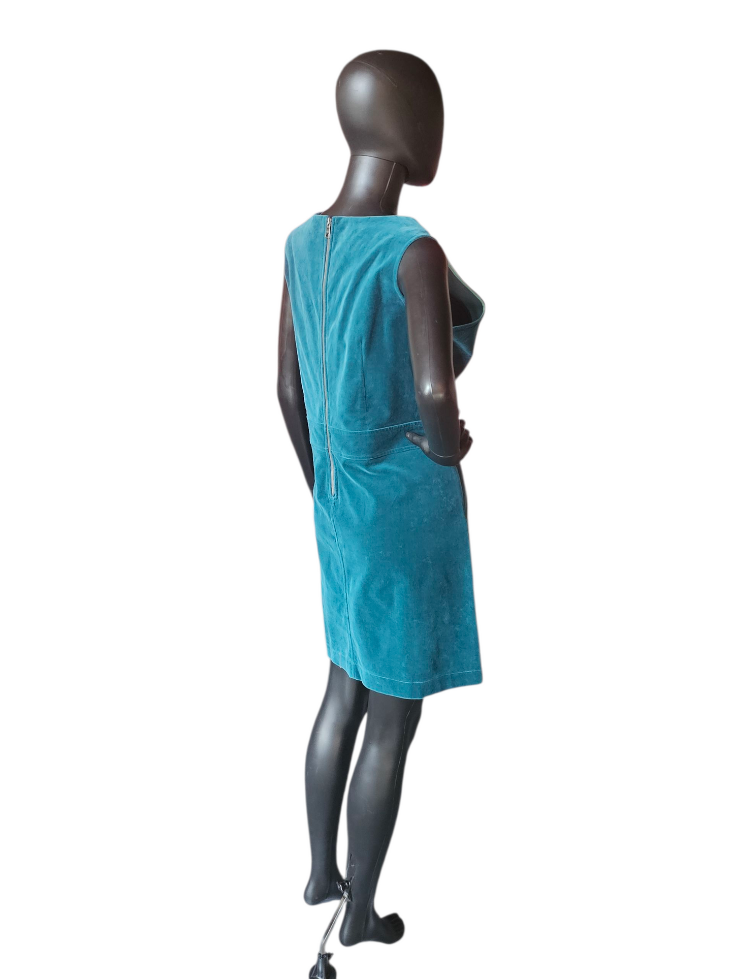 Teal Velvet Casual Mid Length Dress - Thought