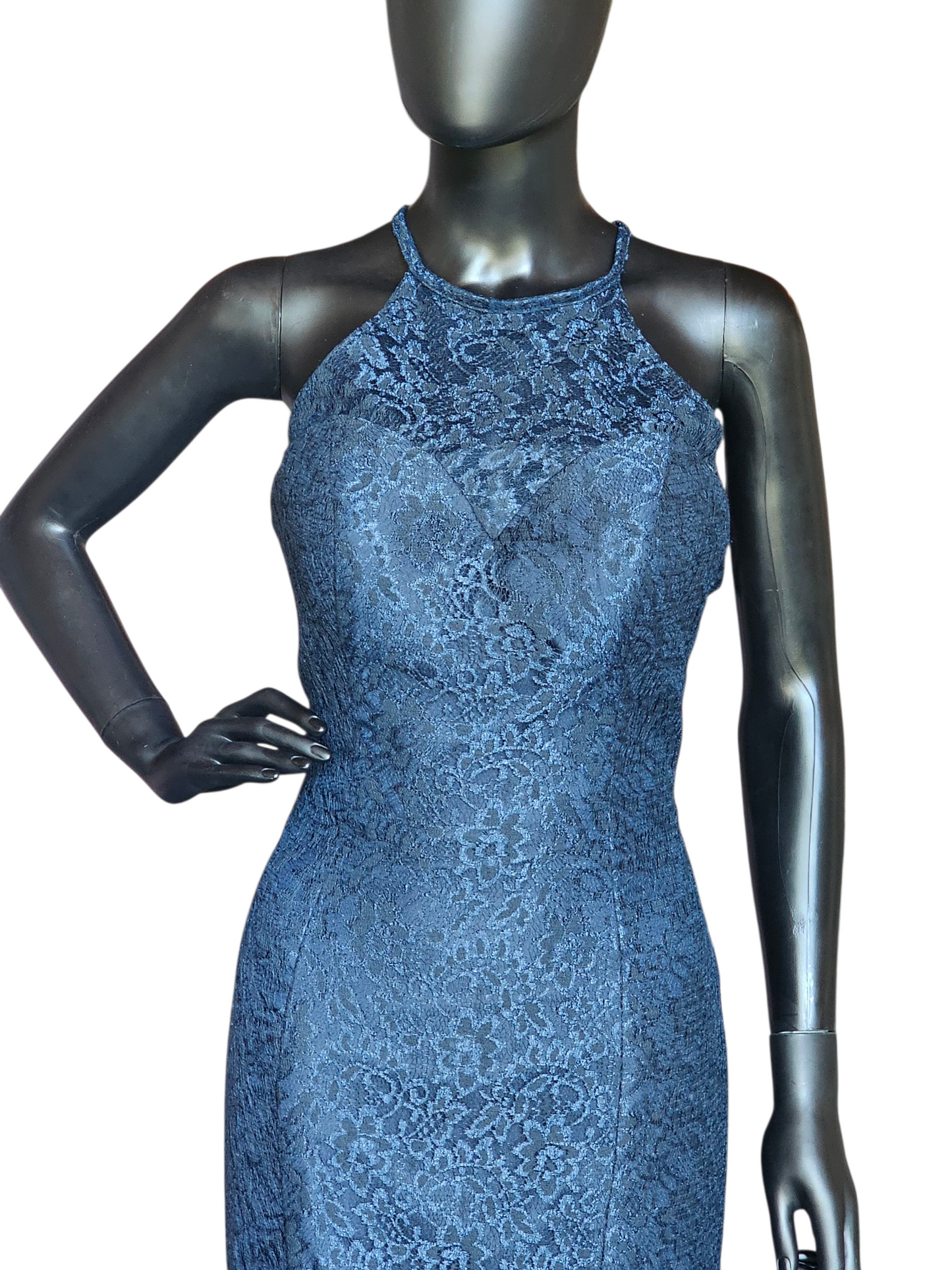 Navy Lace Fit/Flare Halter Maxi Formal/Bridesmaid/Mothers Dress - Da Vinci