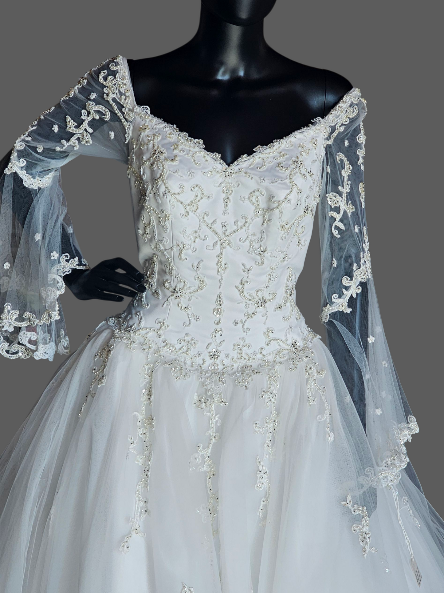 Vintage Off Shoulder Renaissance Sleeve Wedding Ball Gown - Mori Lee