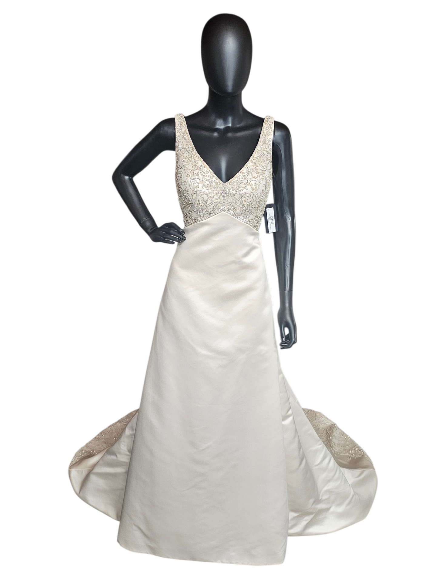 Champagne Empire Satin V-Neck Wedding Gown - Casablanca