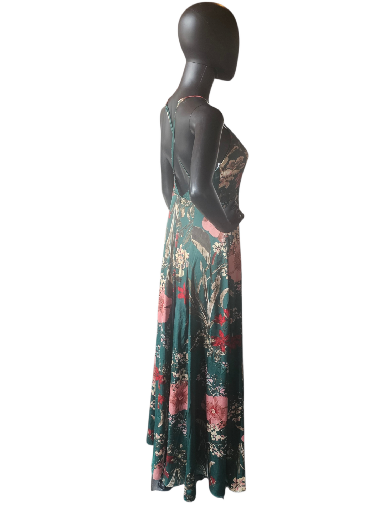 Green Floral Silky A-Line NWT Maxi Dress - Lulus