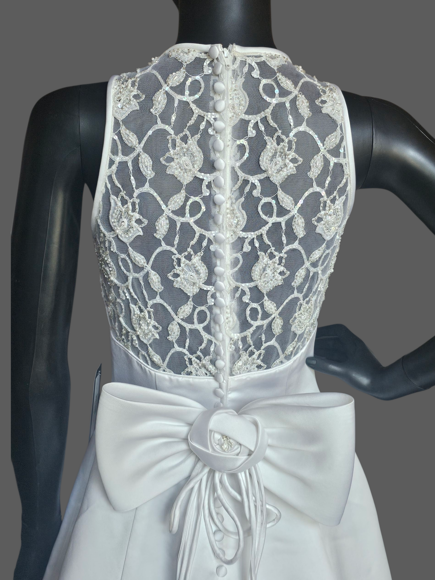 Vintage Halter Illusion Tulip Beaded Hem White Satin Wedding Dress - Venus