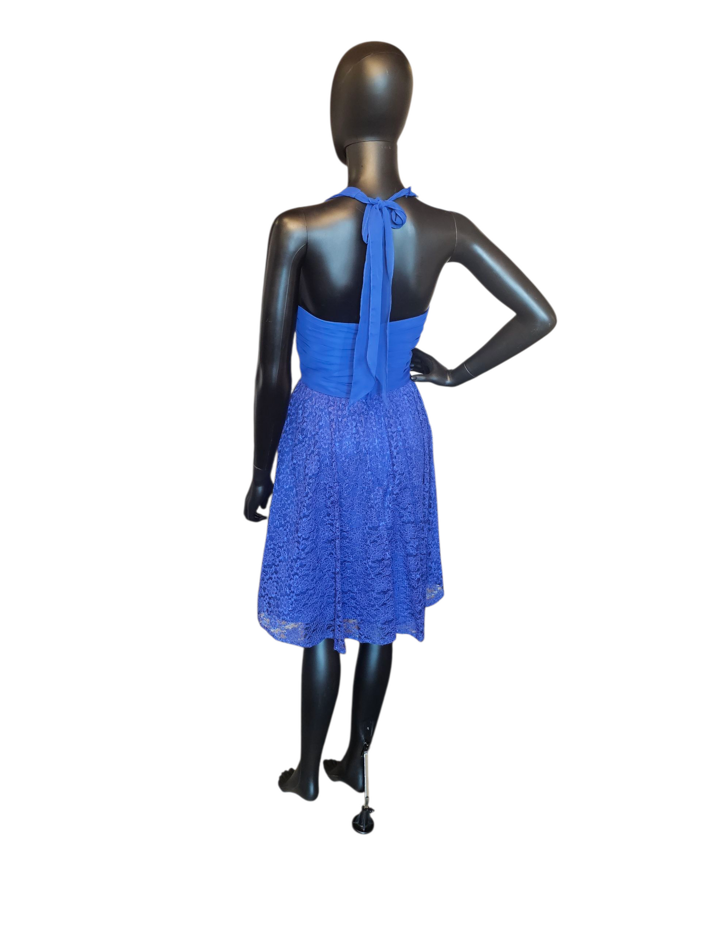 Royal Blue Chiffon/Lace Halter Party Dress - Da Vinci