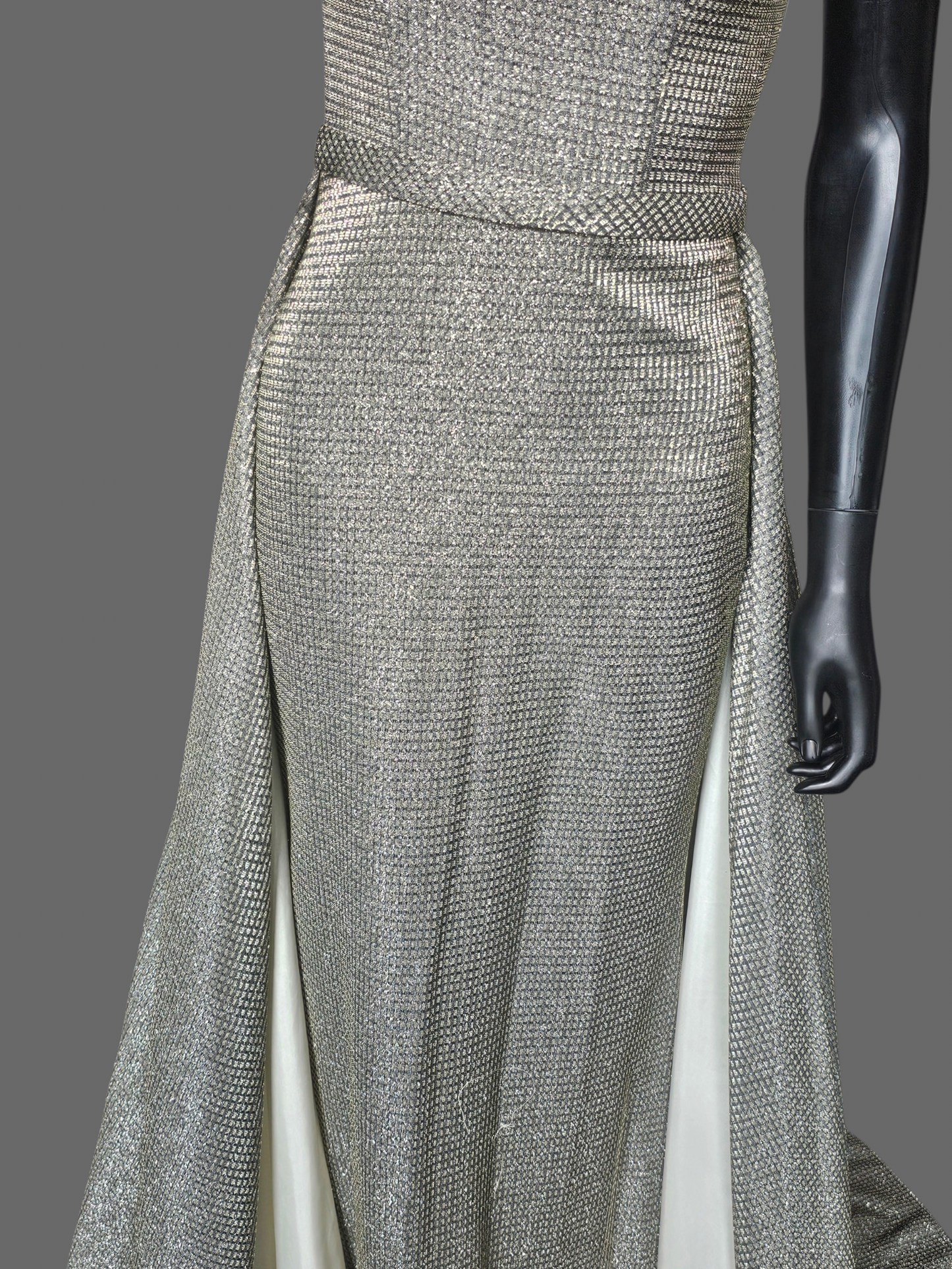 Gold Metallic Off Shoulder A-Line Overskirt Formal Dress NWT - Jovani