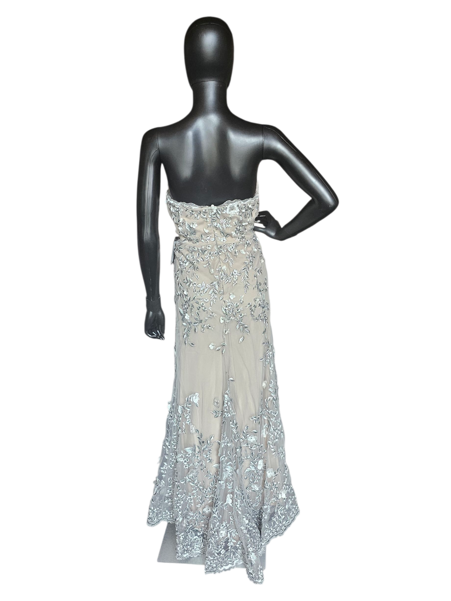 Silver/Nude 3D Floral Detail Fit/Flare Dress - Montage