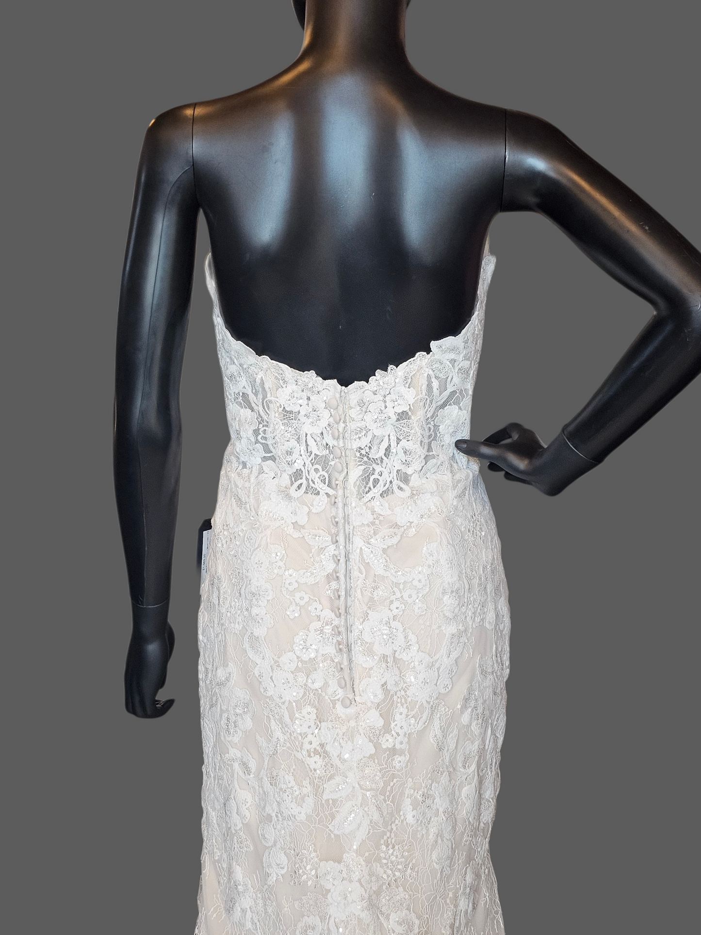 Ivory/Honey Beaded Fitted Lace Sweetheart Strapless Wedding Dress - Mori Lee