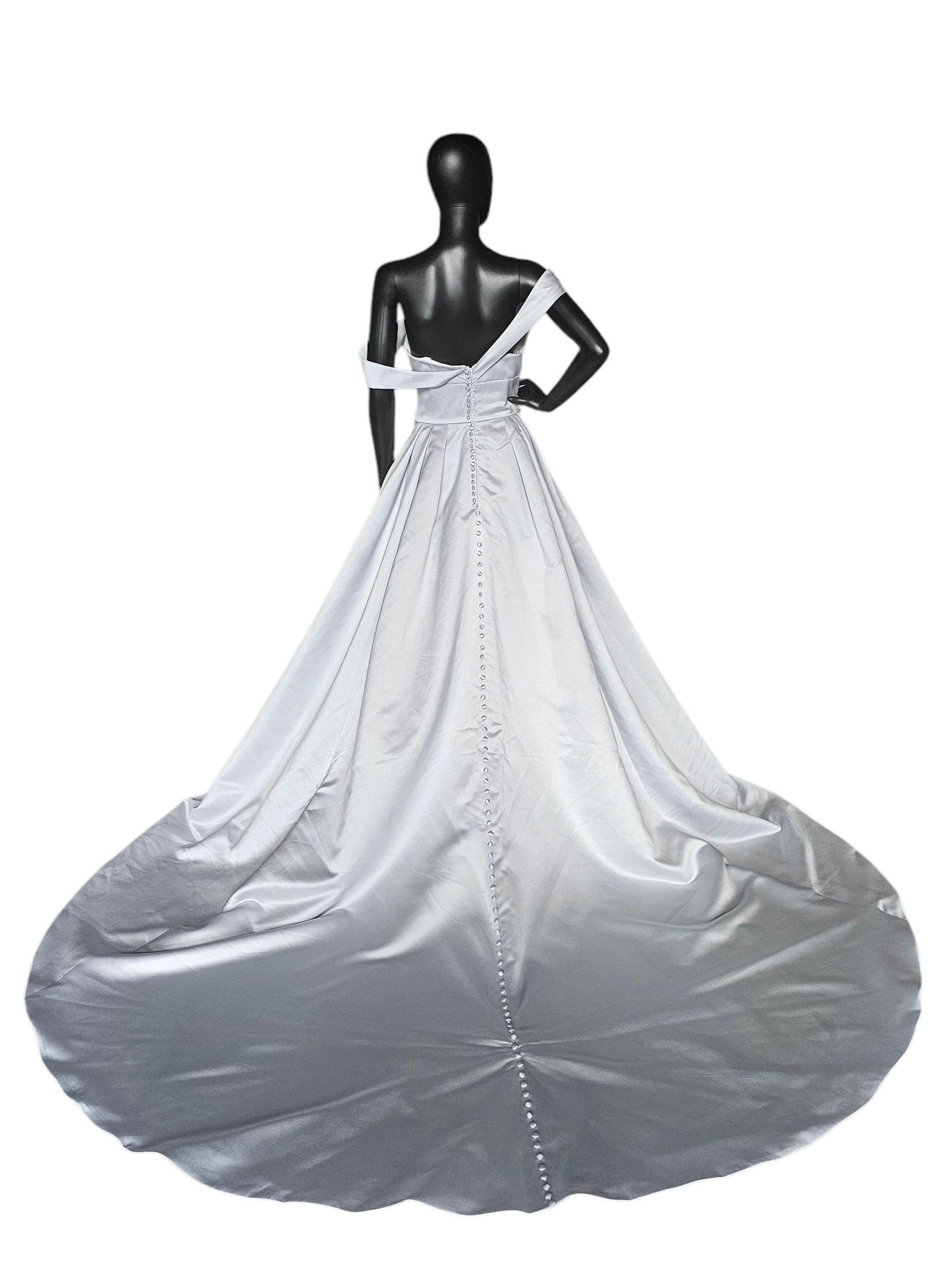 Off Shoulder Misty Blue Satin Wedding Gown - Morilee Madeline Gardner