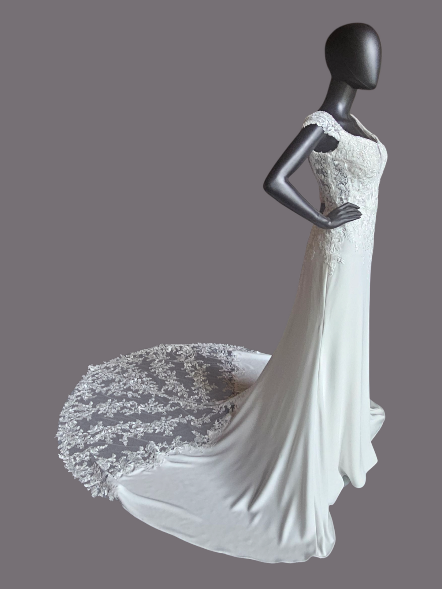 Ivory Crepe Fitted Cap Sleeve Wedding Gown - Mori Lee