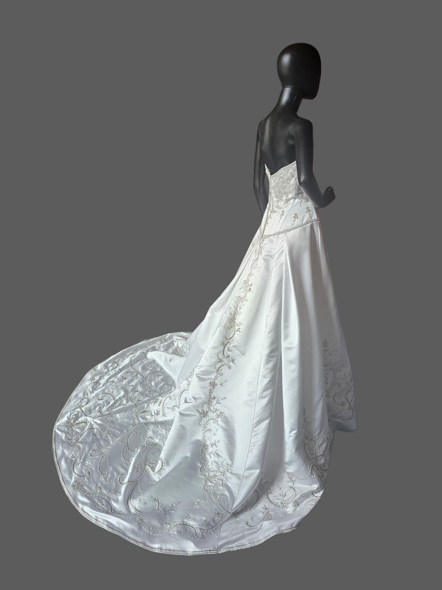 White Satin Drop Waist A-Line Wedding Gown  - Casablanca