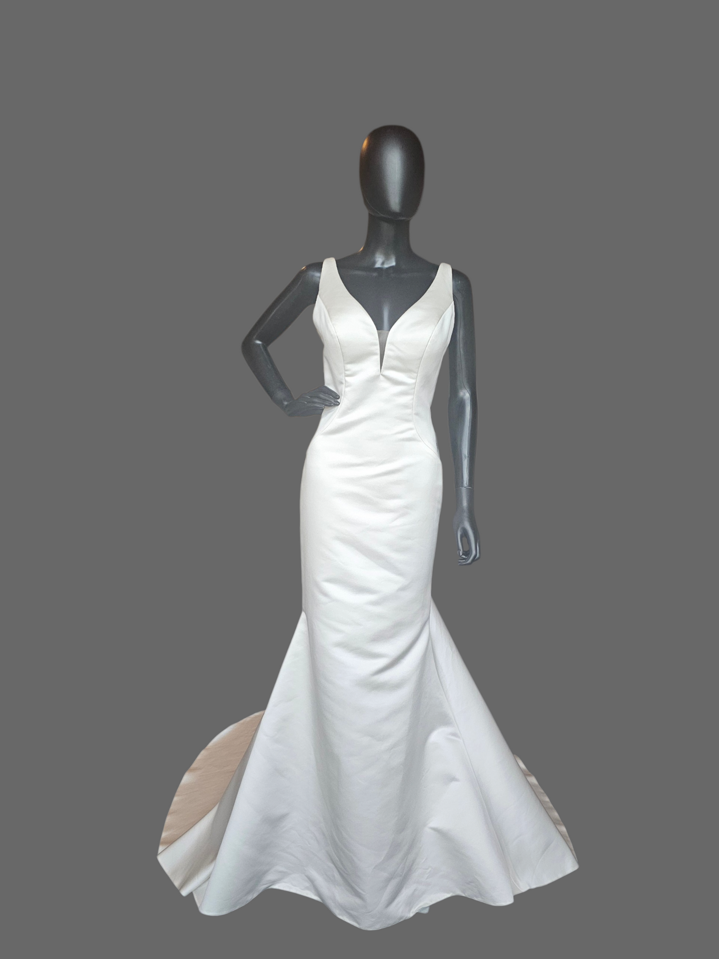 Ivory Silky Satin Plunge Fit/Flare Wedding Gown - Mori Lee