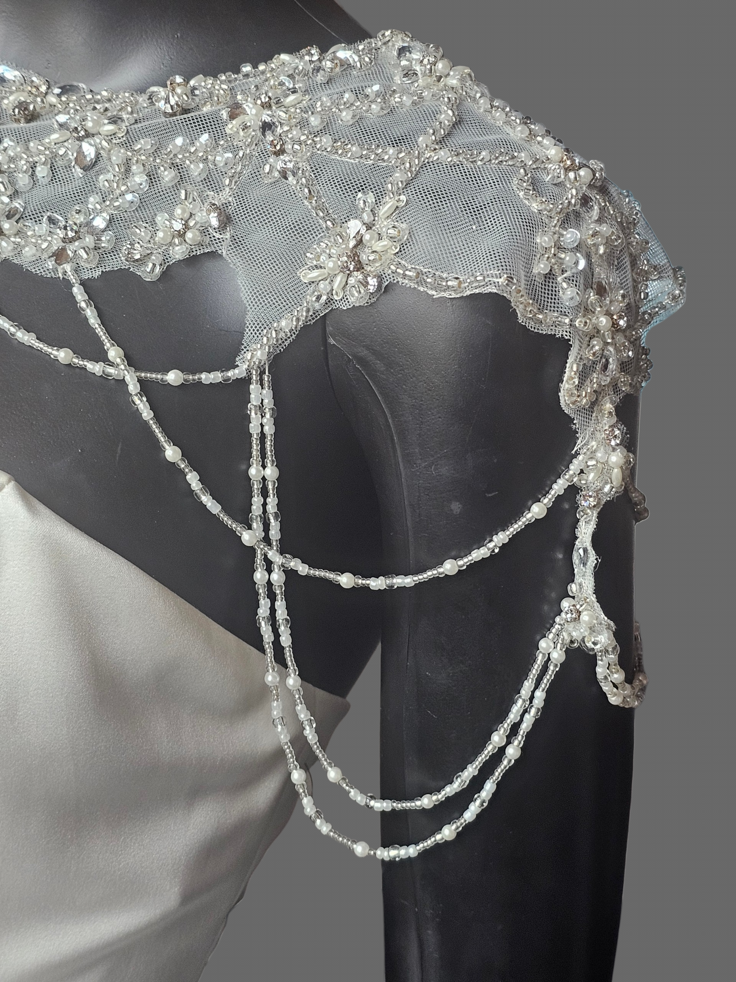 Beaded Applique Draped Shoulder Necklace/Capelet