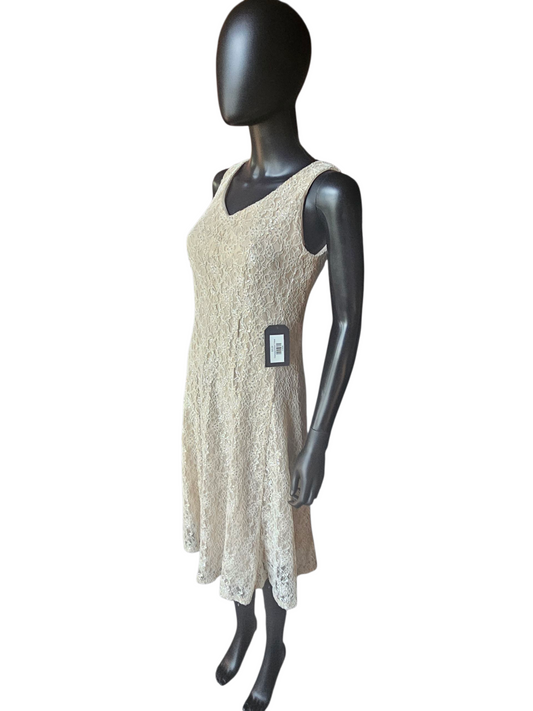 Champagne/Silver V-Neck Lace Mid-Length Cocktail Dress - J. Taylor