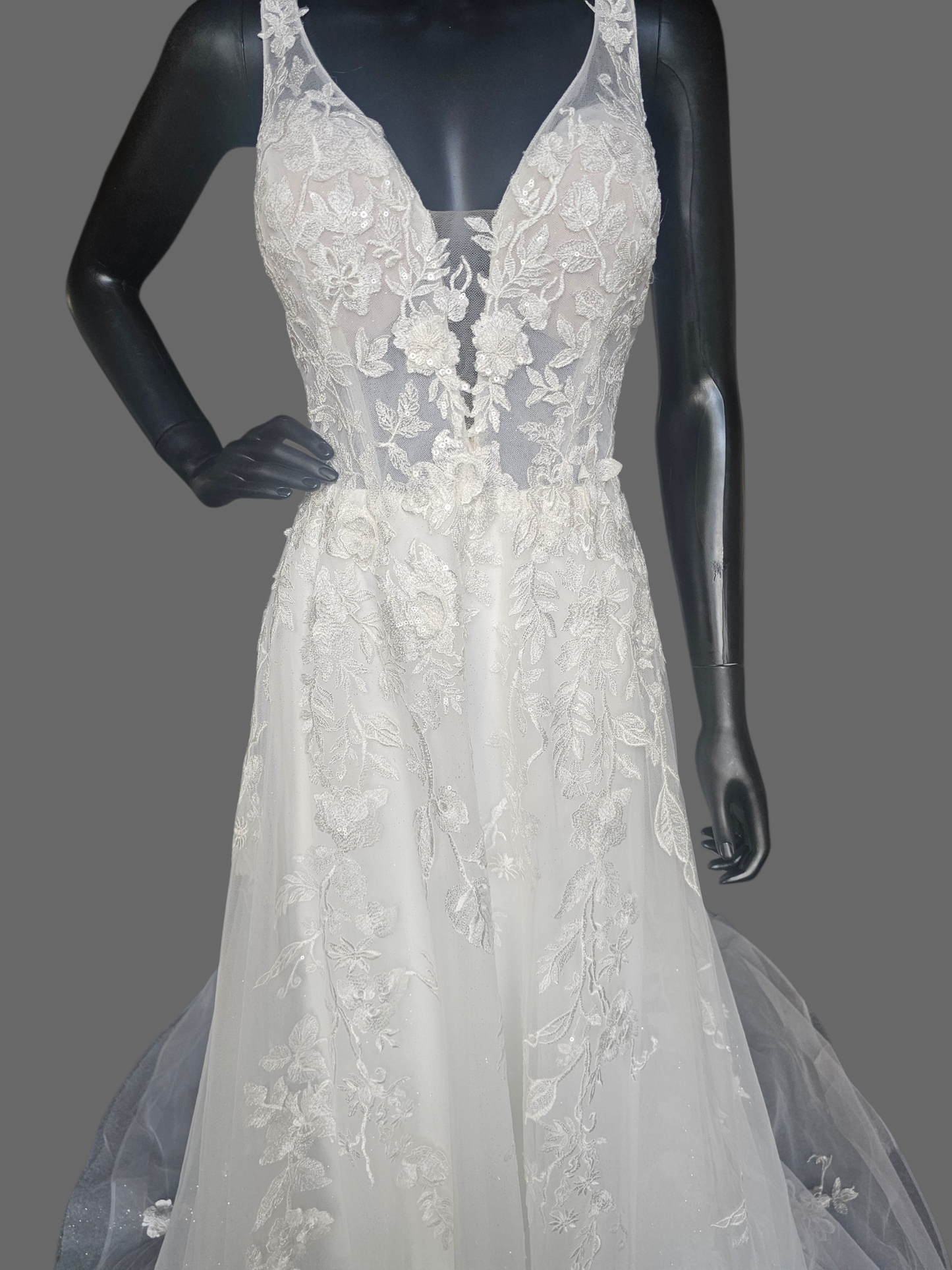 Ivory V-Neck Lace Fit/Flare - Rebecca Ingram
