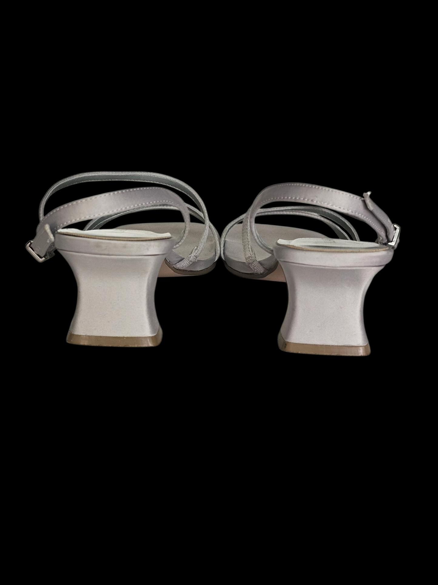 Silver Satin Strappy Sandal Kitten Heel