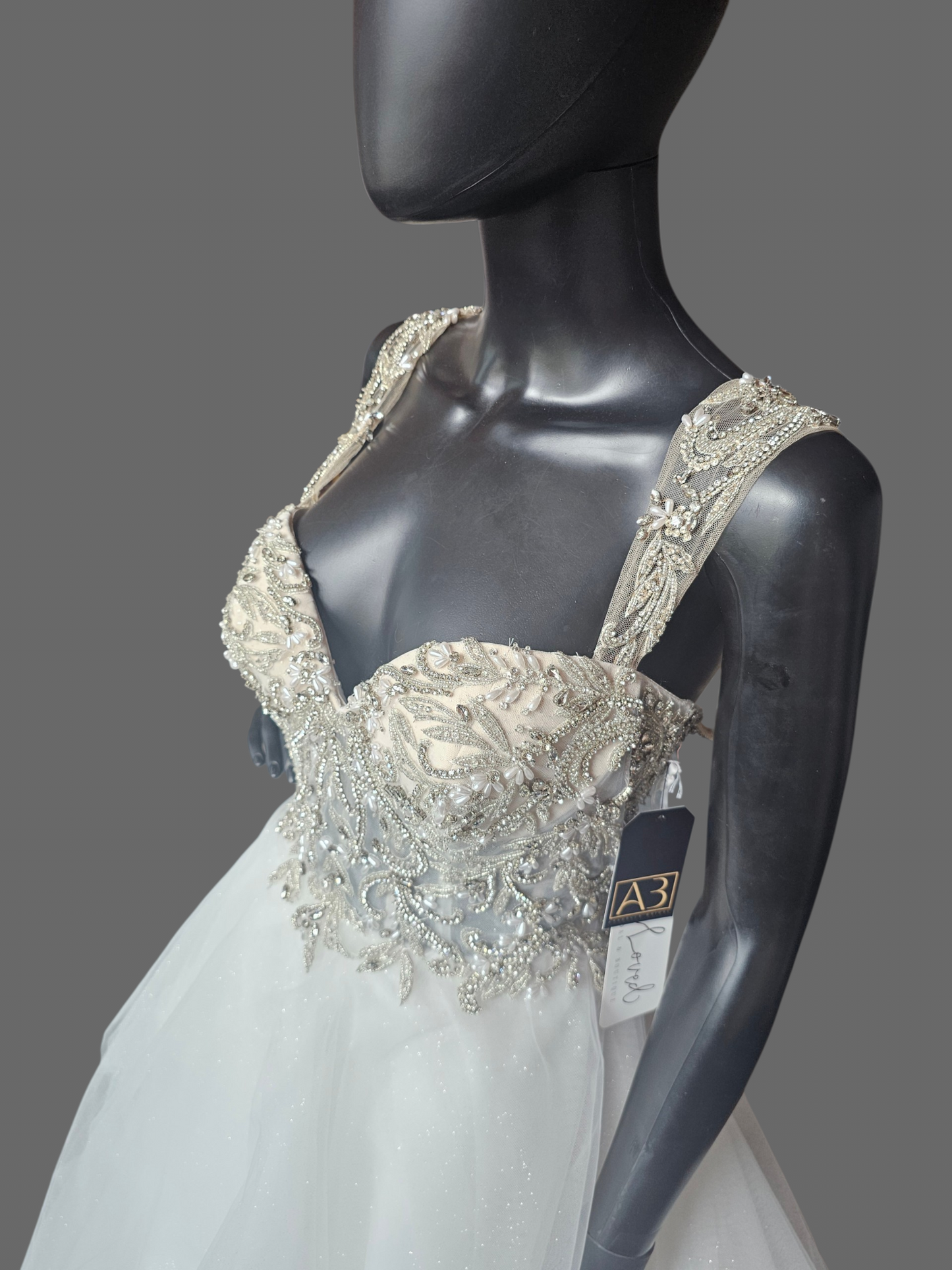 Silver Crystal/Glitter Tulle Ballgown Wedding Gown - Lucia