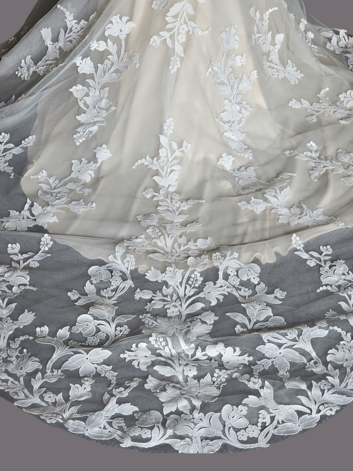 Ivory/Champ Floral Lace Off Shoulder Wedding Gown - Madeline Gardner