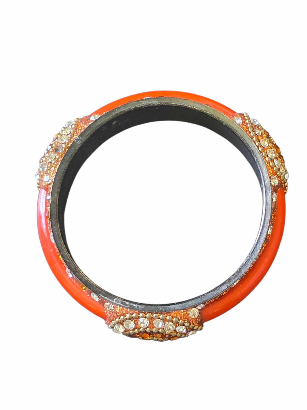 Vintage Orange Metal/Resin and Crystal Bangle