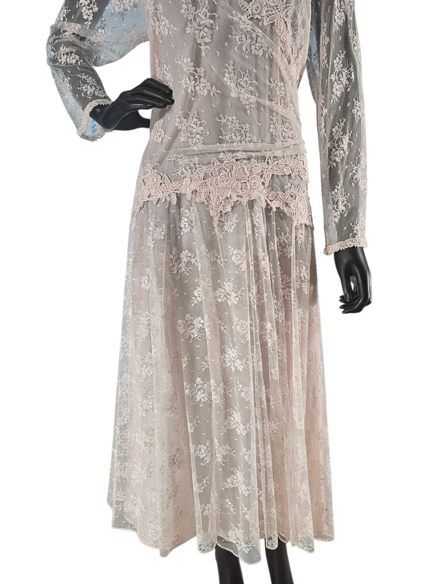 Vintage Pink Lace Drop Waist Formal Dress