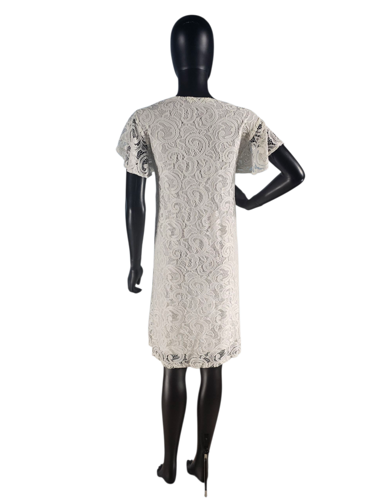 White Lace V-Neck Flutter Sleeve - Dana Buchman