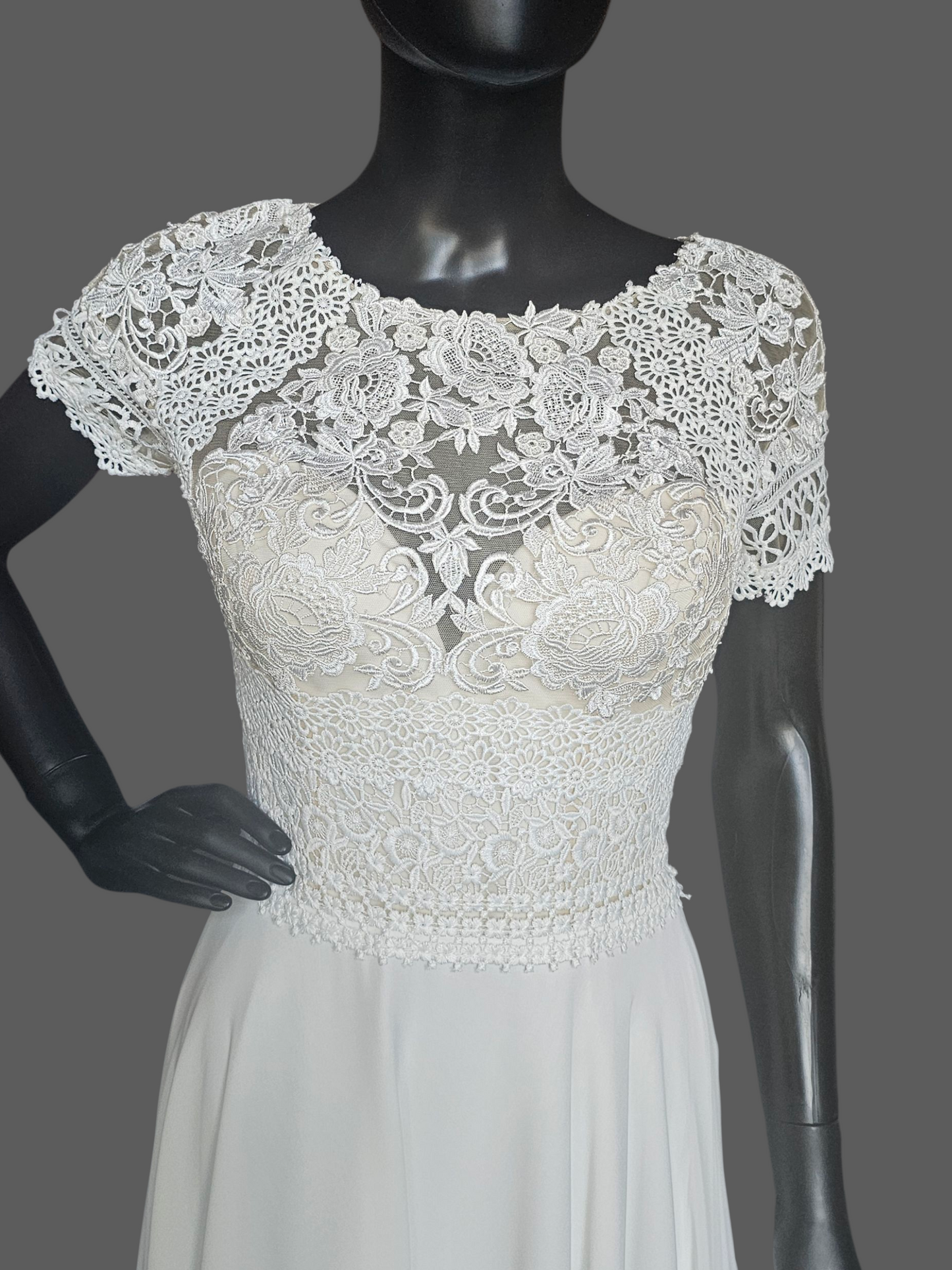 Ivory Cap Sleeve Illusion Bodice Wedding Dress - Lillan West