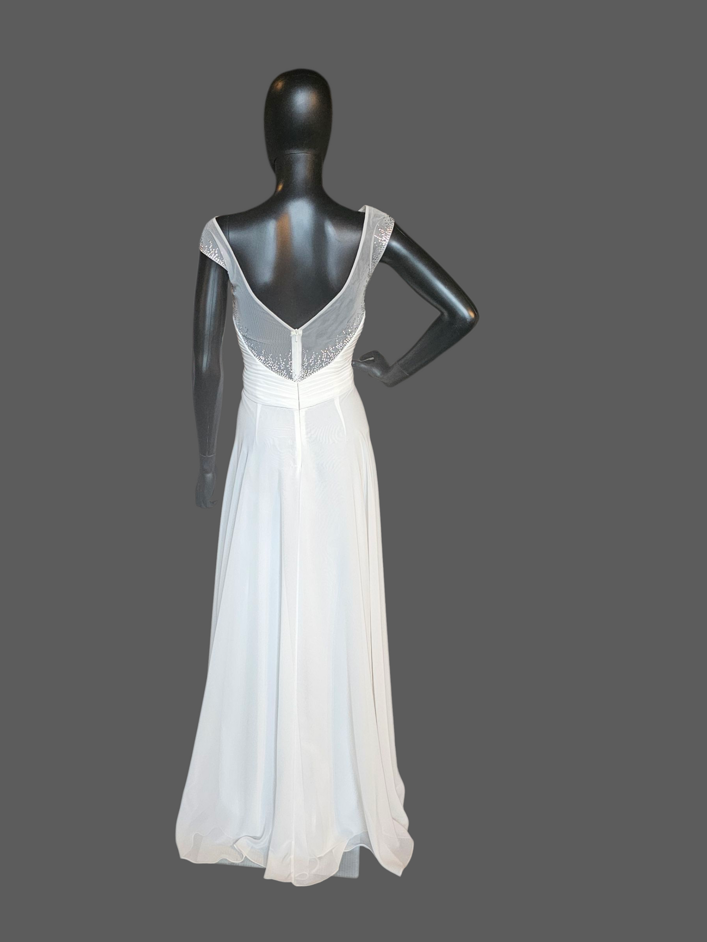 Ivory Chiffon Illusion Sparkle V-Neckline Wedding Gown - PC Marys