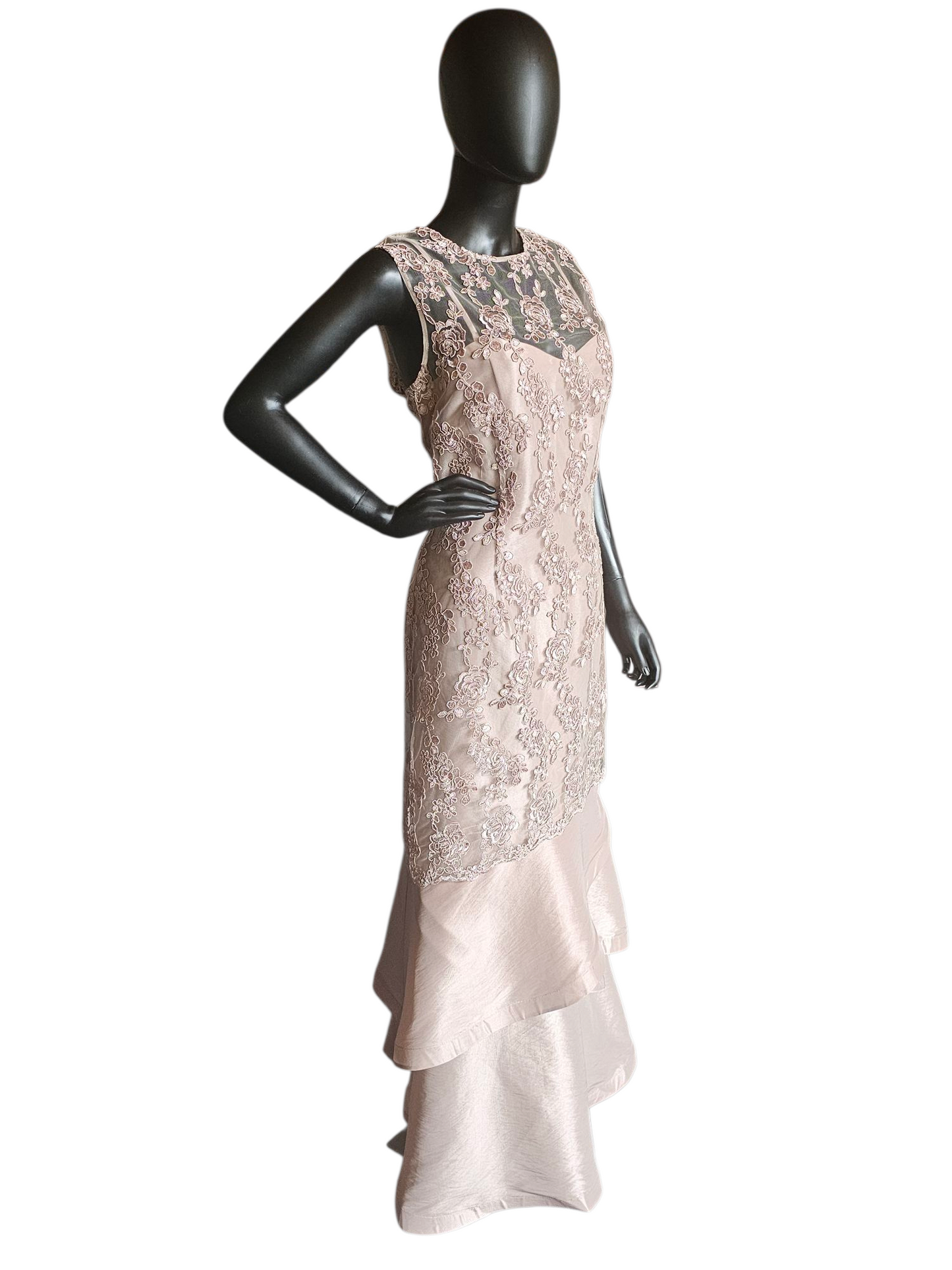 Vintage Rose Lace Overlay Formal Gown -