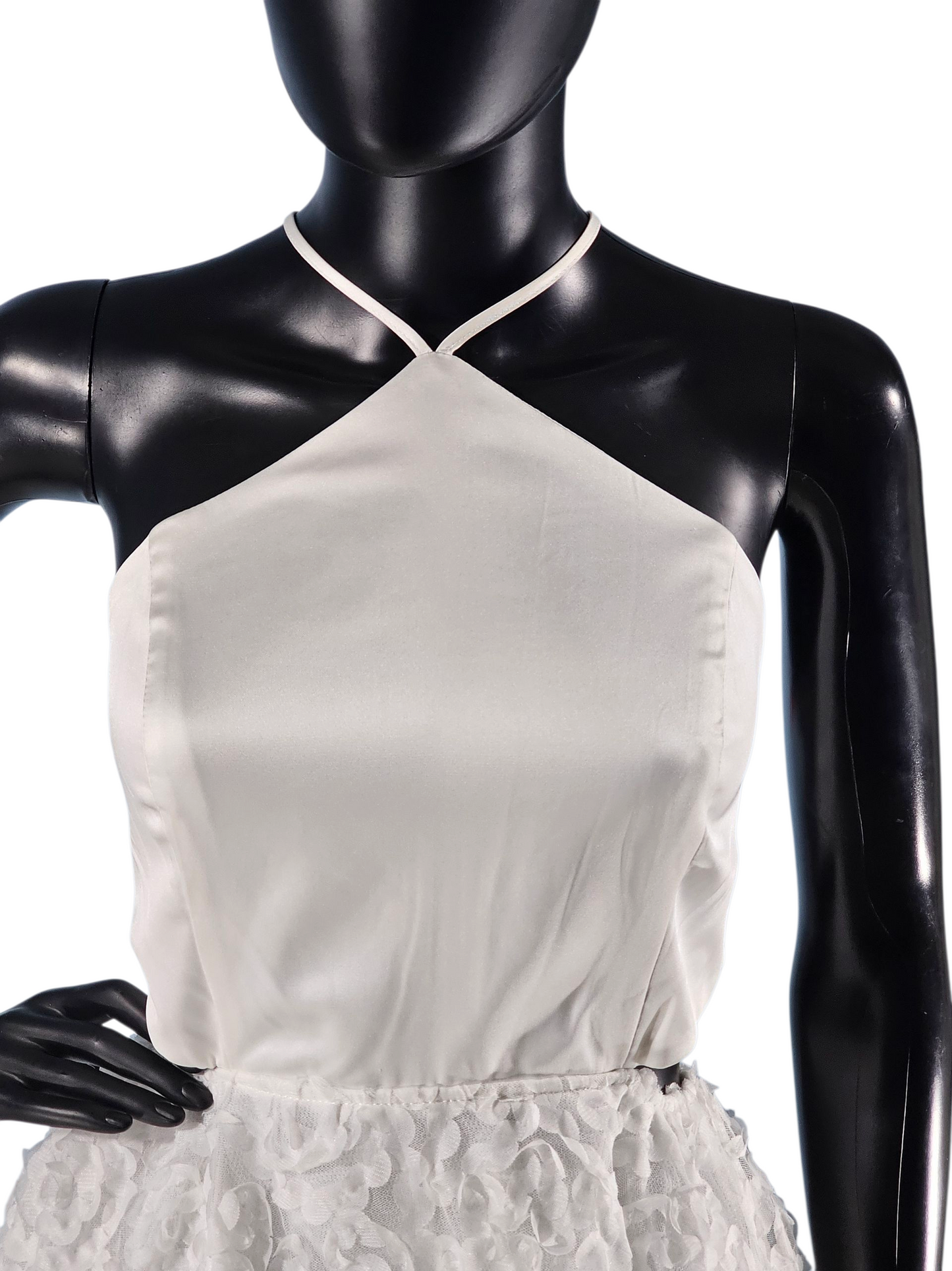 Short White Satin Halter Organza Flower Party Dress - NWT - Fashion Nova