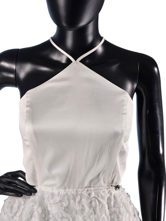 Short White Satin Halter Organza Flower Party Dress - NWT - Fashion Nova