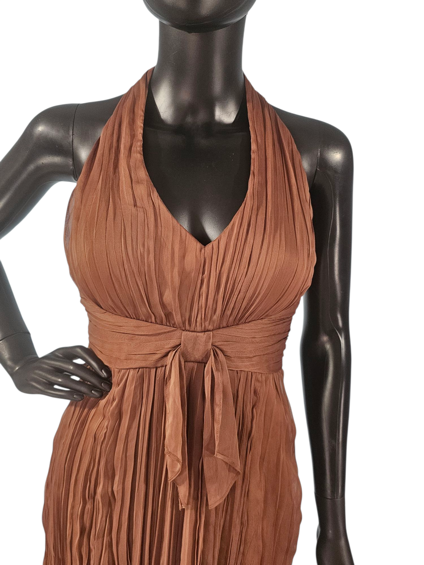 Bronze Chiffon Halter Casual Dress - Sangria