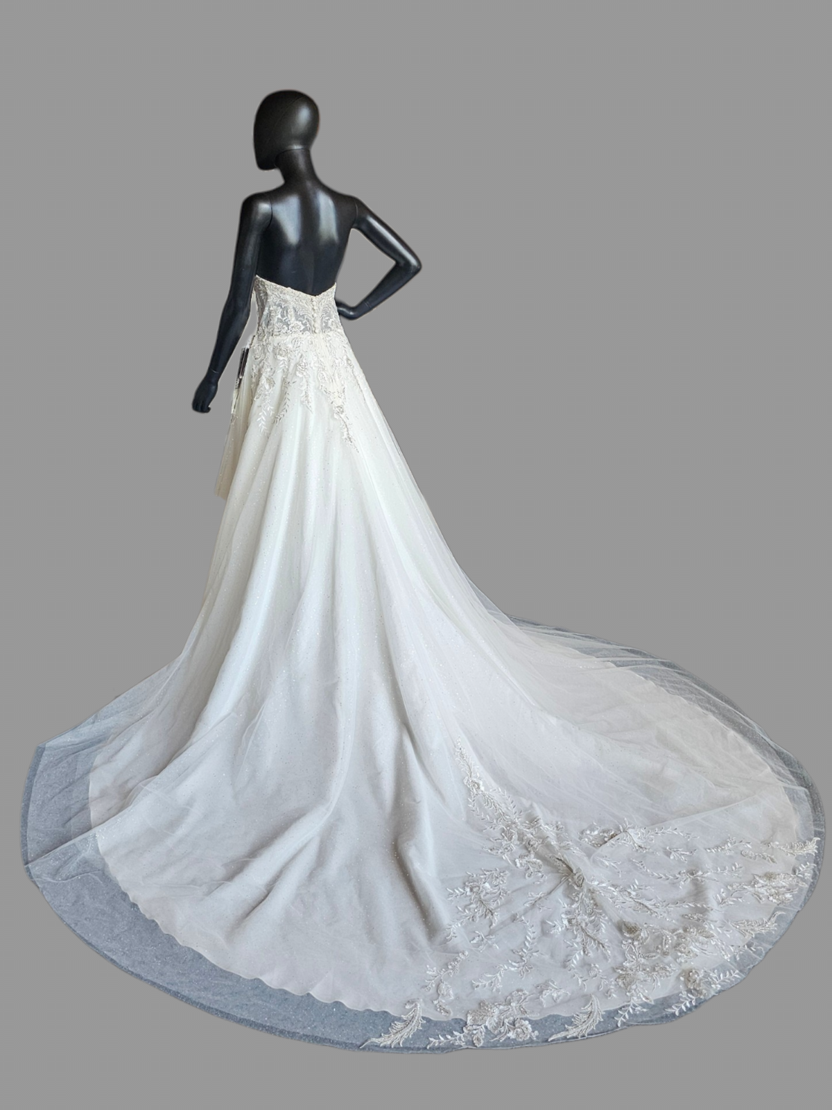 White Sparkle A-Line Strapless Sweetheart Drop Sleeve Wedding Gown - Mori Lee