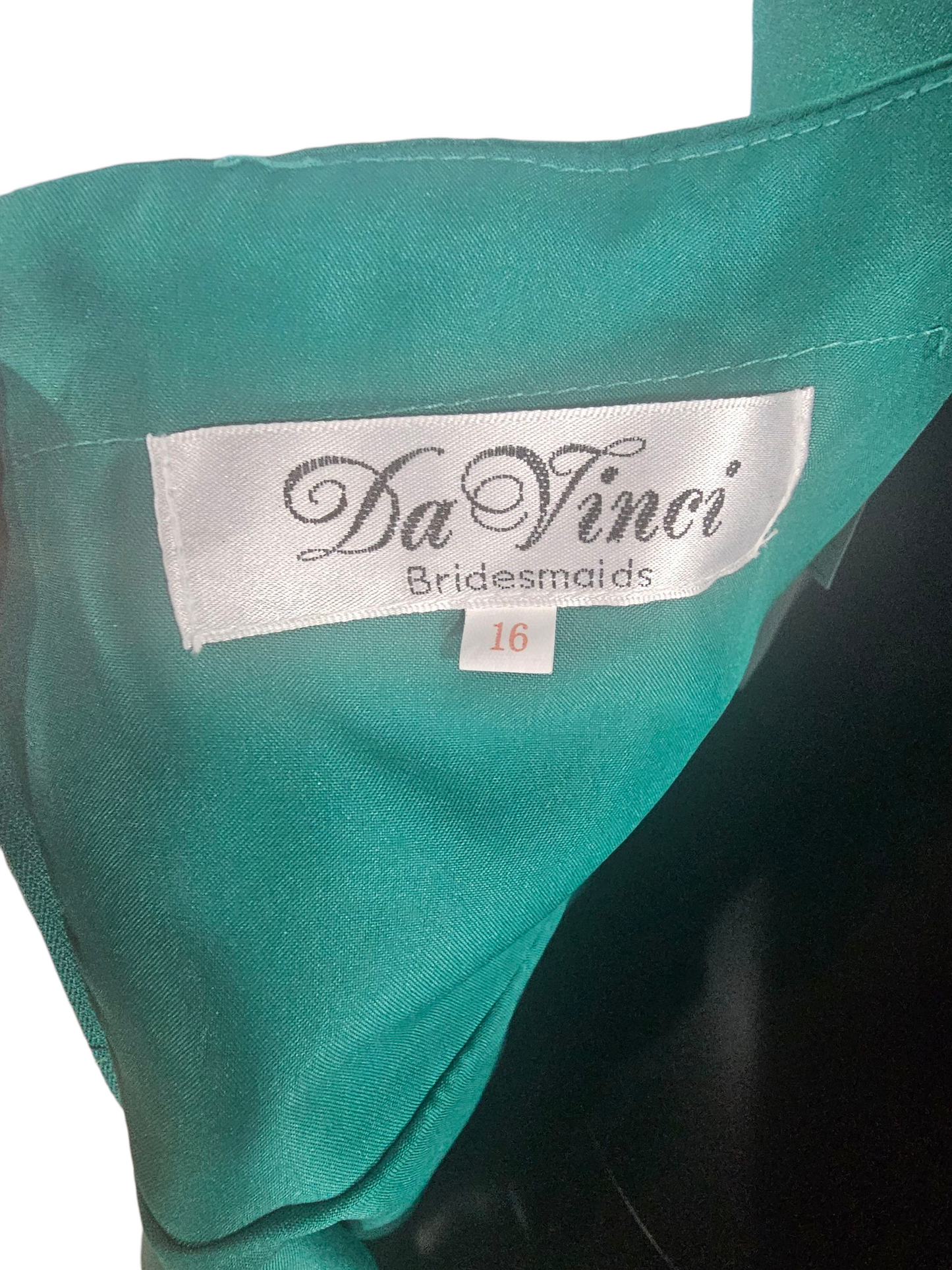Emerald Satin V-Neck Fit/Flare Formal Dress - Da Vinci