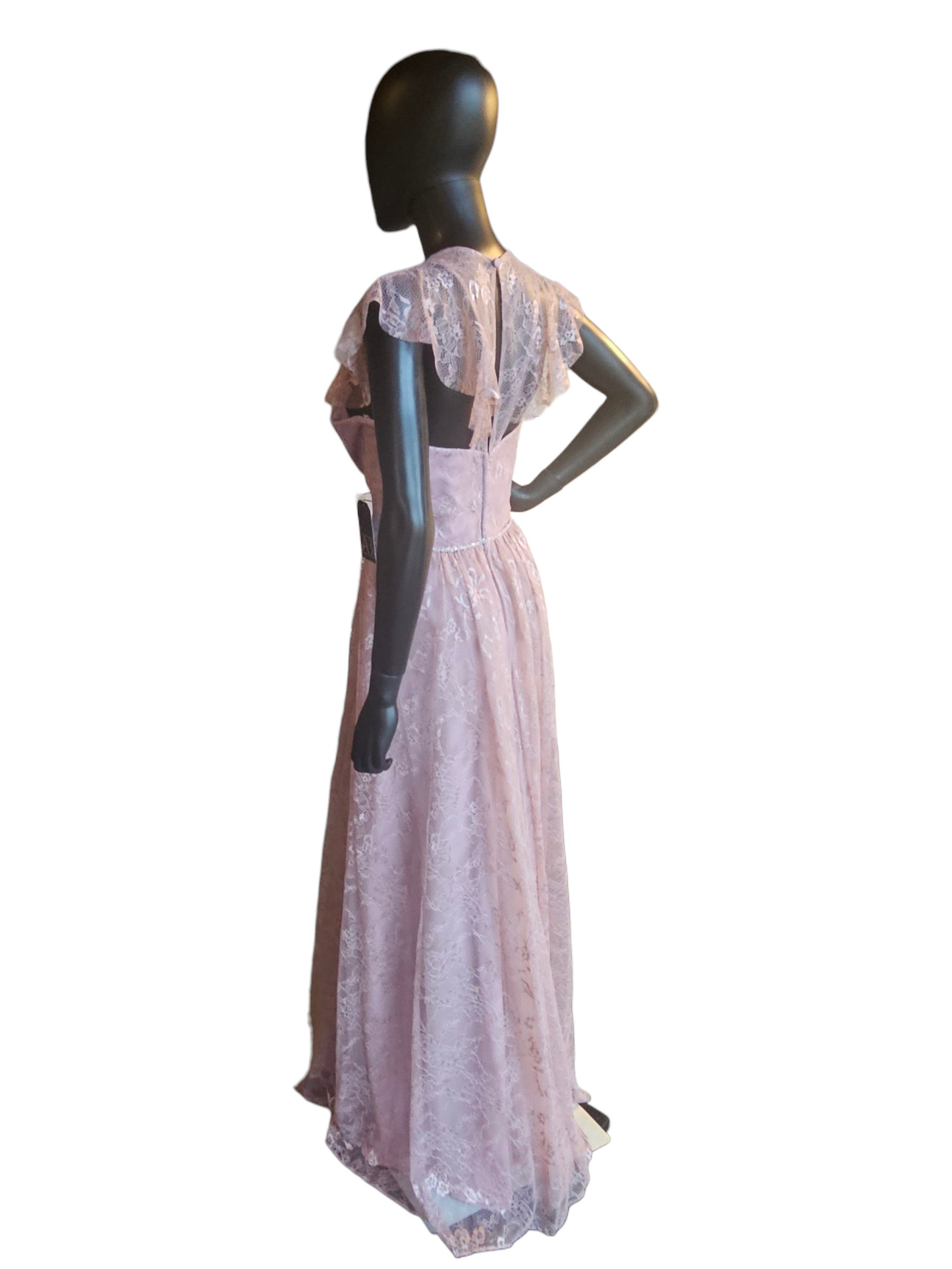 Desert Rose Lace Flutter Sleeve Full Length Formal Gown - Madeline Gardner