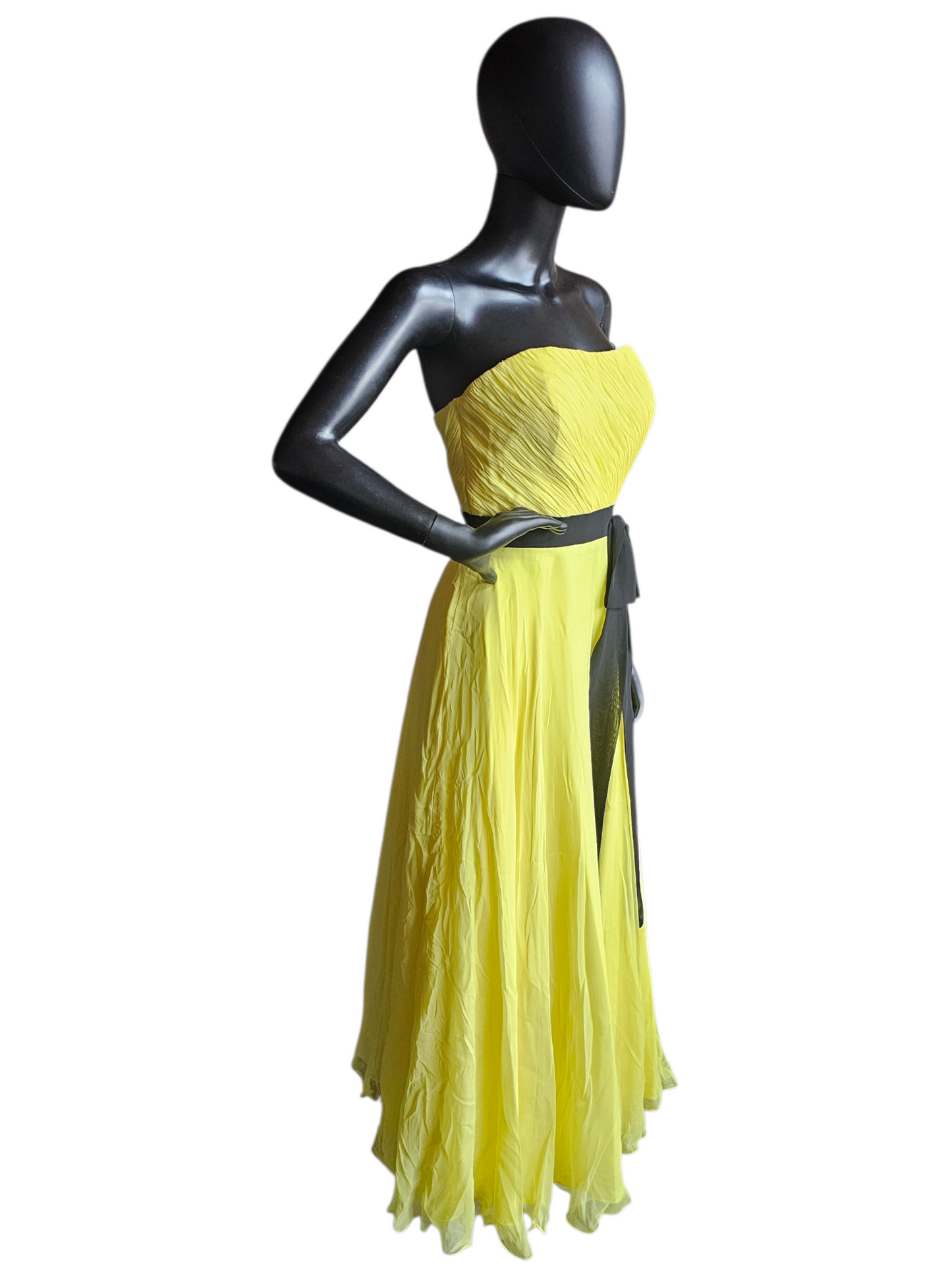 100% Silk Yellow/Black A-Line Formal Dress - Alyce Designs