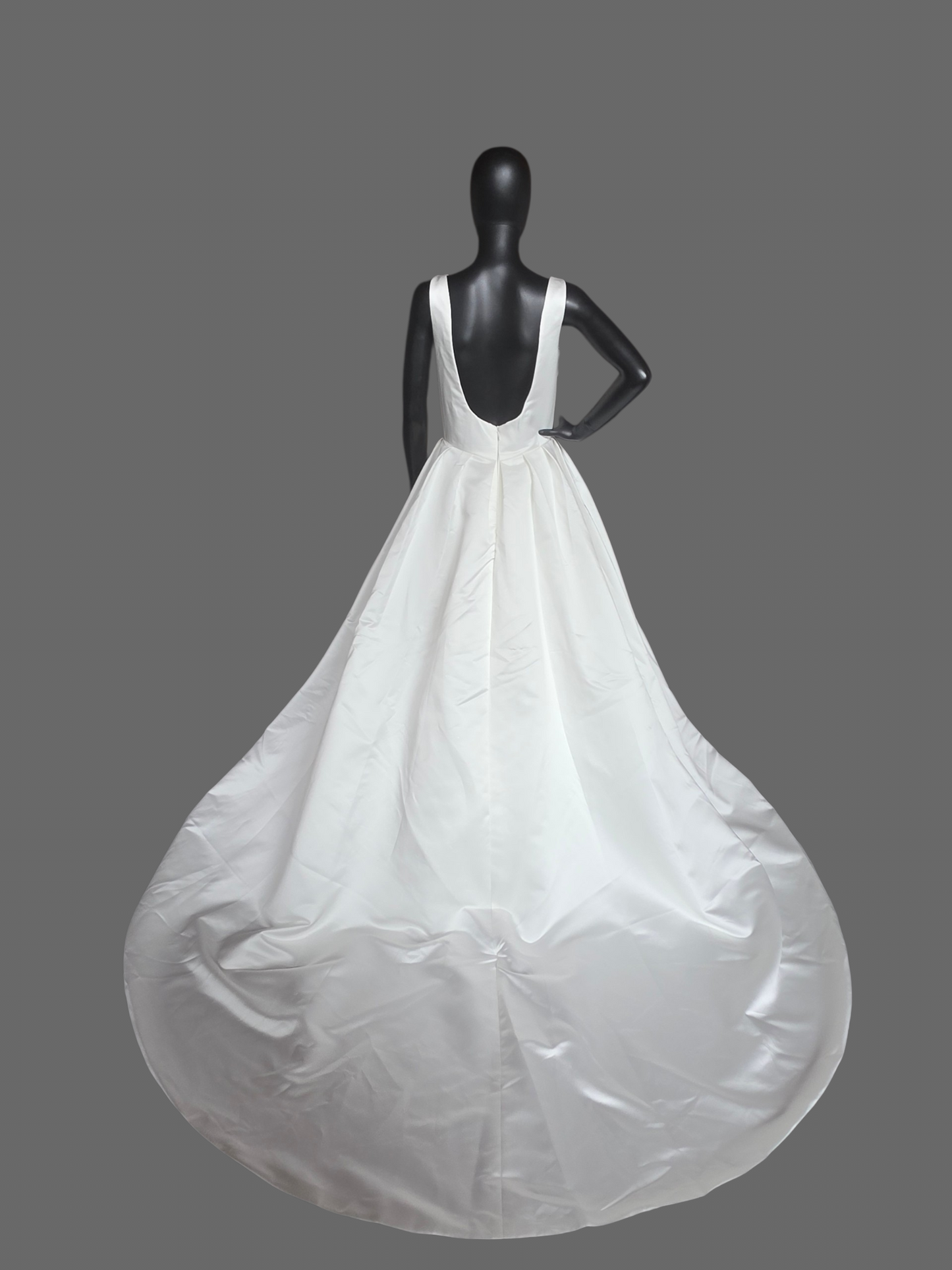 Ivory Simple Satin A-Line Boat Neck Box Pleat Wedding Dress