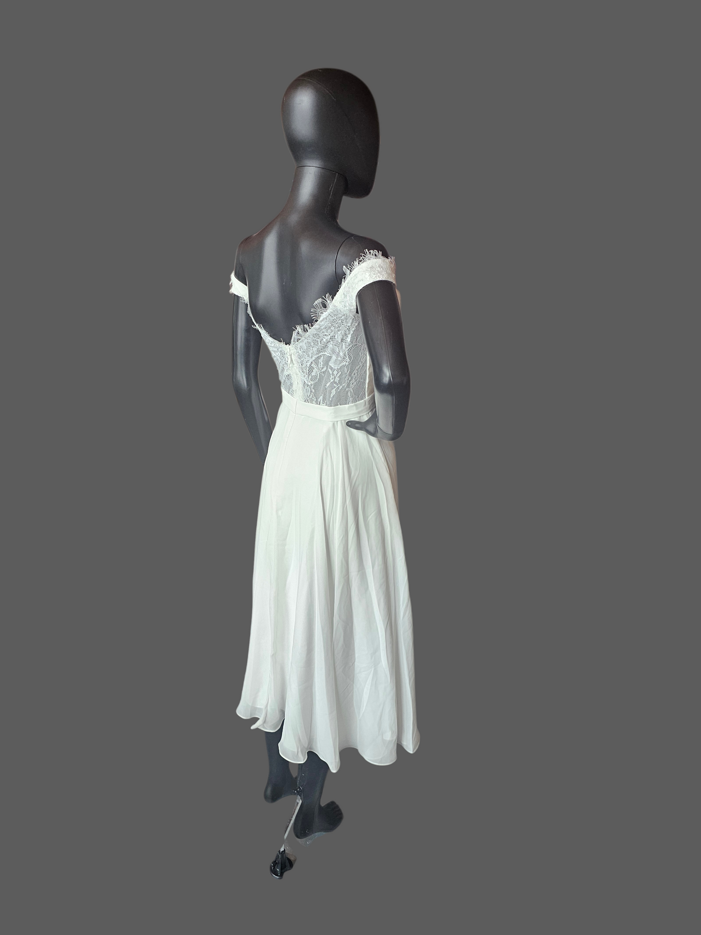 White Off Shoulder Tea Length Courthouse Wedding Dress - JJ's House NWT