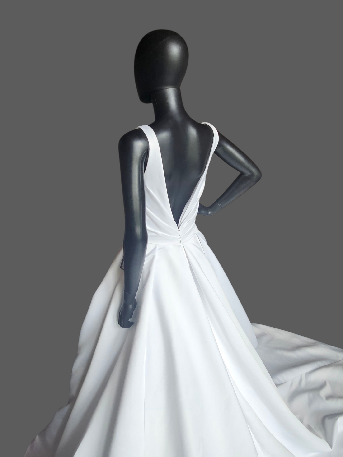 White Satin Minimalist V-Neck A-Line Wedding Gown - Da Vinci