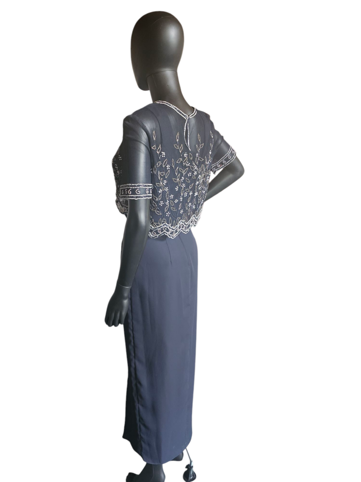 Vintage Navy Sheath Cap Sleeve Formal Dress