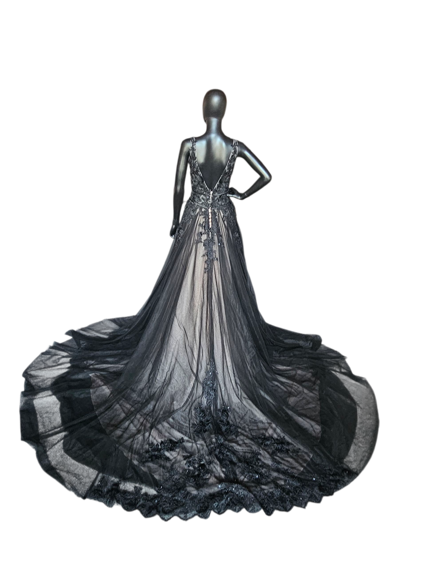 Black/Blush Plunge V-Neck A-line Wedding Gown NWOT - Mori Lee