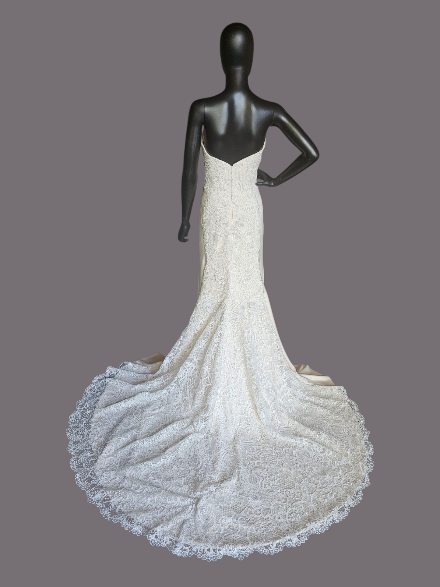 Champagne Silky Satin/Ivory Lace Wedding Gown - Beloved