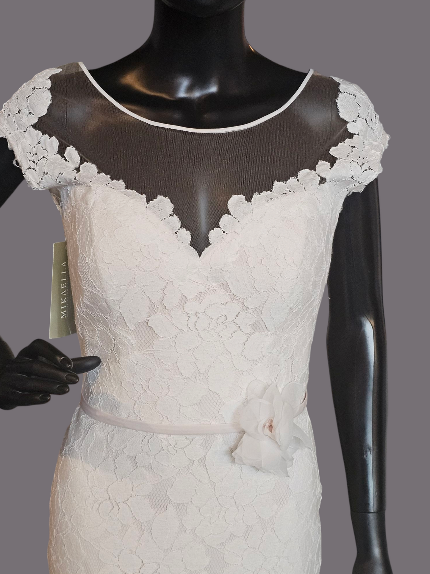 Lace Overlay Illusion Open Back Mikaella by Paloma Wedding Gown