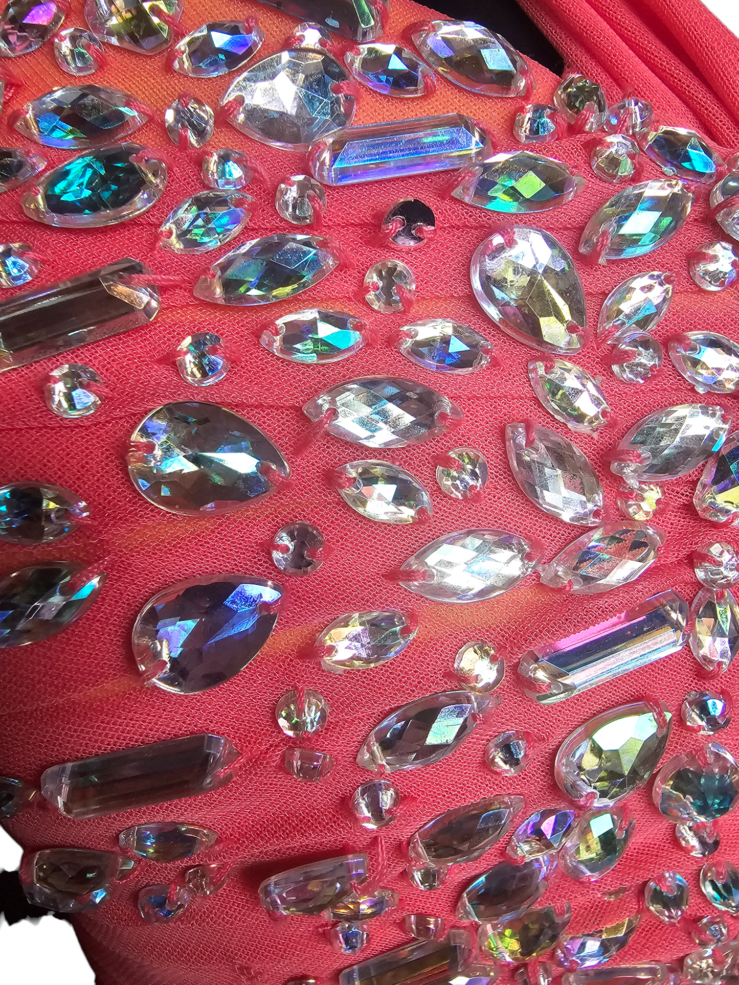 Coral/Yellow Crystal Halter Prom Dress