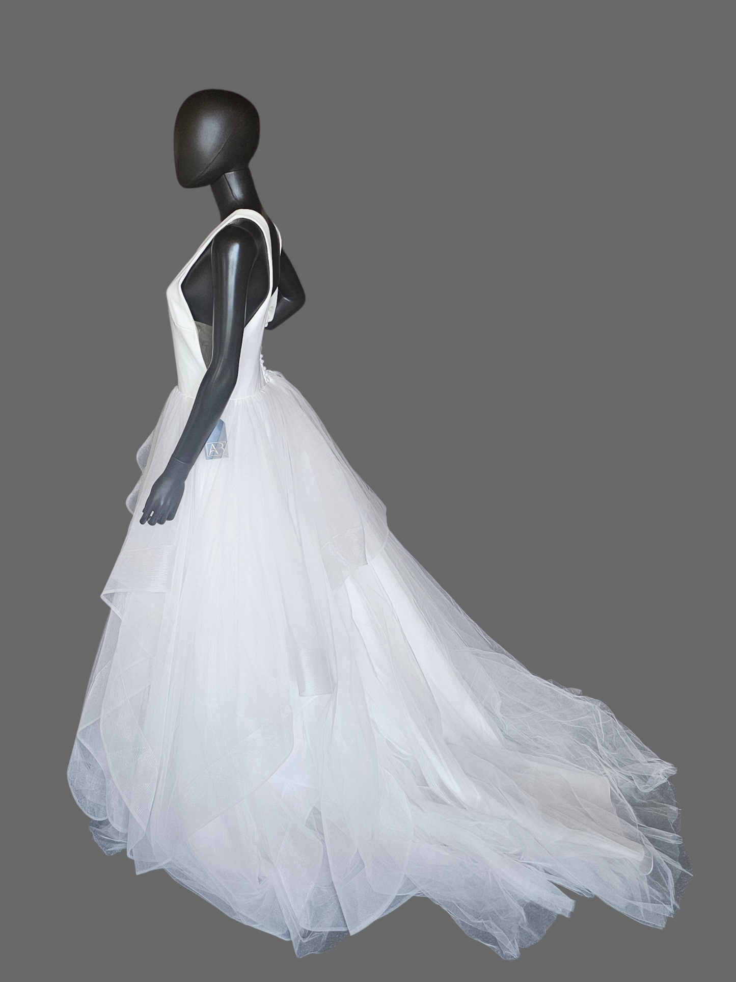 White Minimalist Plunge V-Neck Tiered Ballgown Wedding Dress - Maggie Sottero