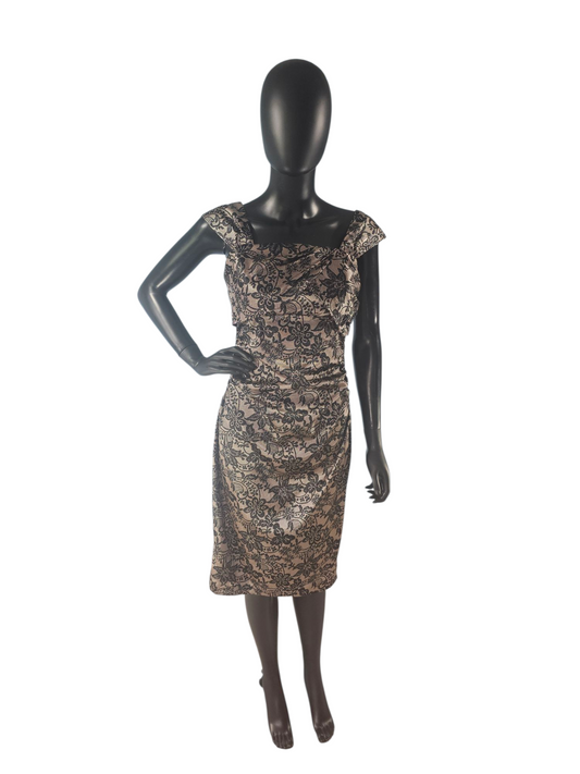 Silky Satin Lace Print Sheath Dress - Maggie London