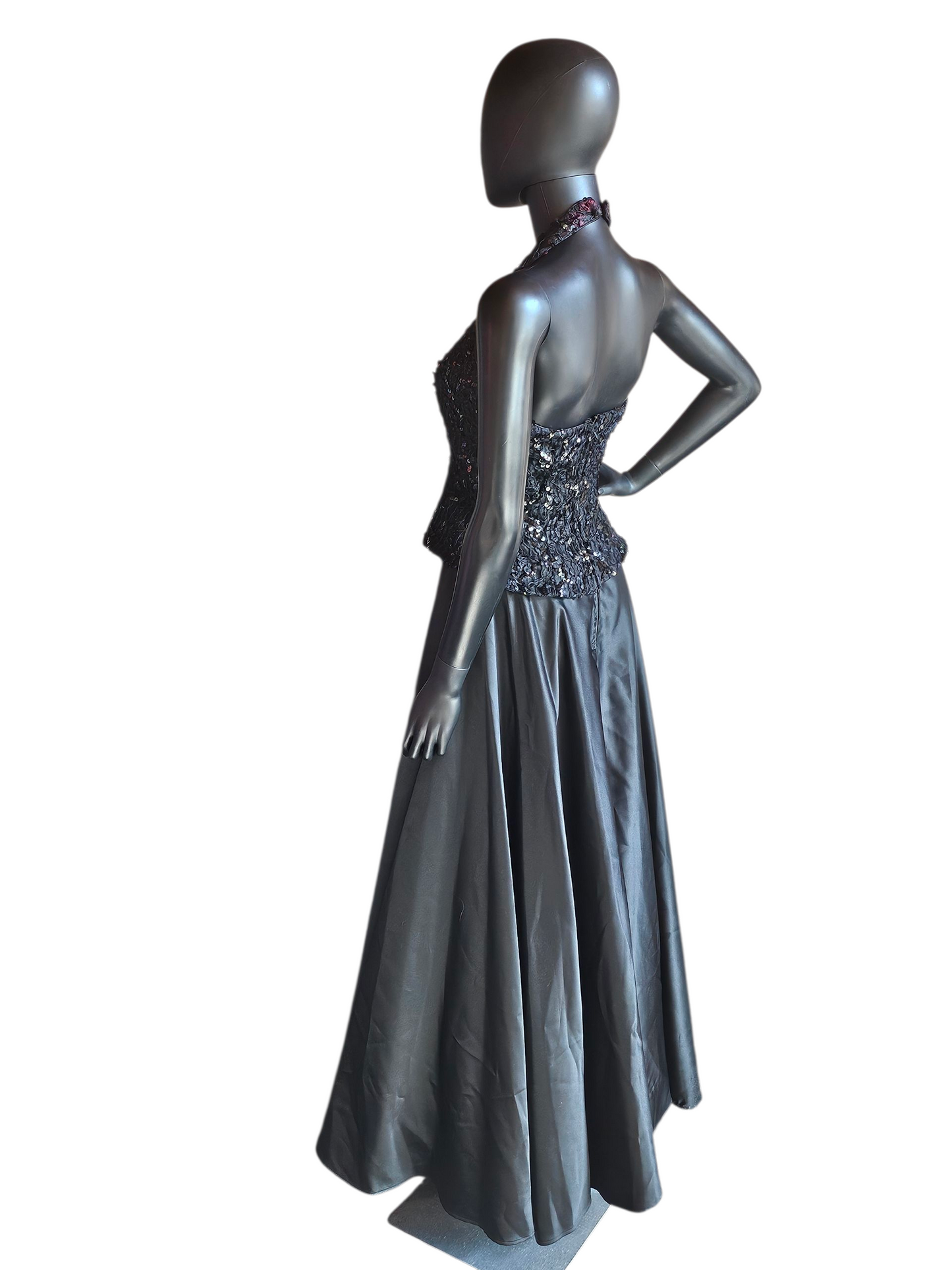 Vintage Black Lace/Satin Halter Formal Dress - Bari Jay