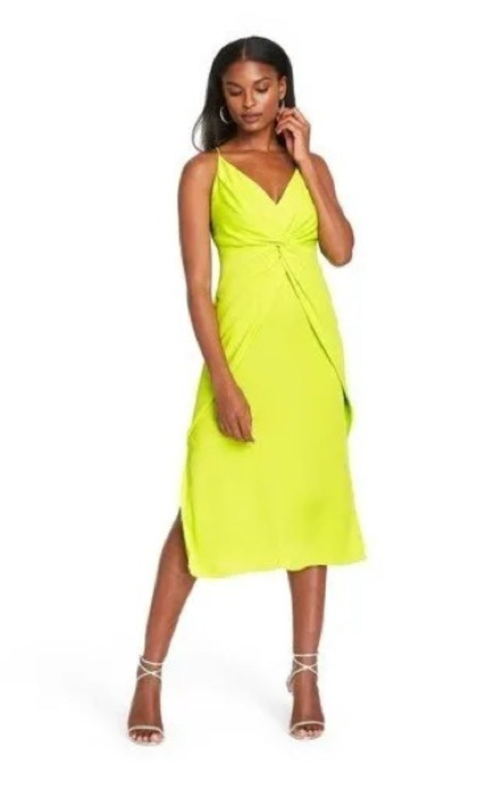 Acid Yellow Spaghetti Strap Mi-Length Dress - Cushie NWT