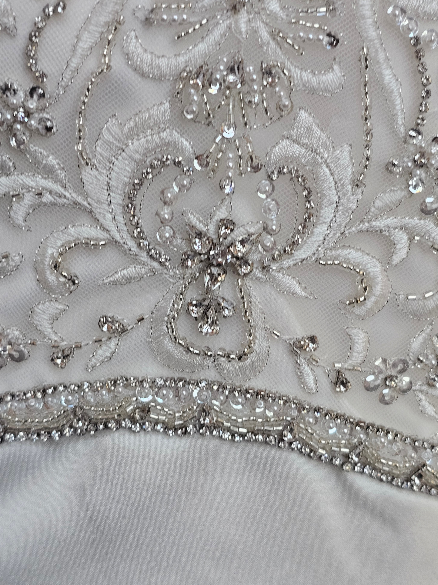 Ivory Satin Empire V-Neck Cap Sleeve Fit/Flare Wedding Gown - Da Vinci