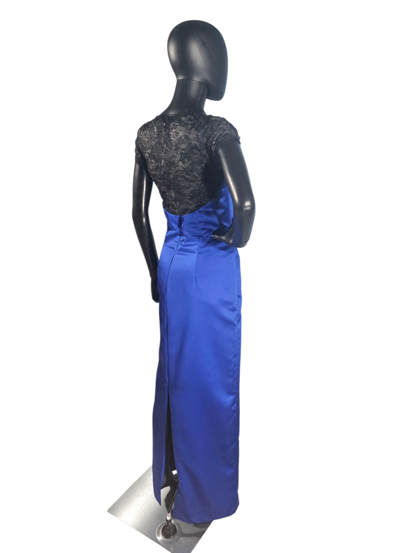 Royal Blue/Black Lace Cap Sleeve Full Length Formal Dress - Da Vinci
