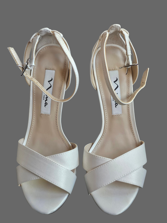 Ivory Satin Strappy Heel Sandal - Nina