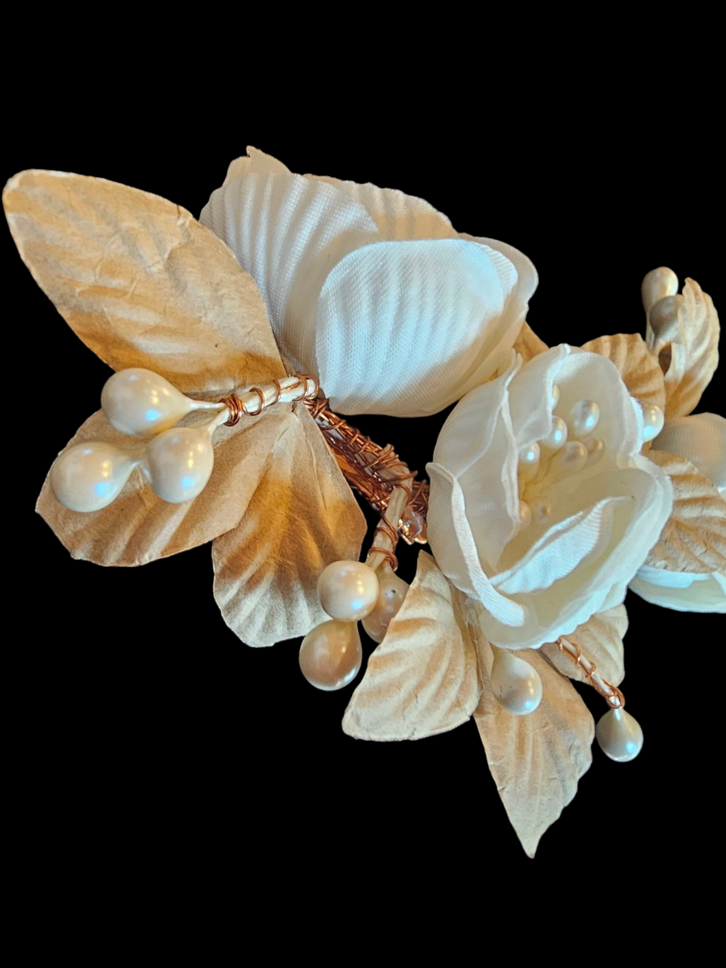 Ivory/Taupe Paper Flower Hair Clip - Marionat