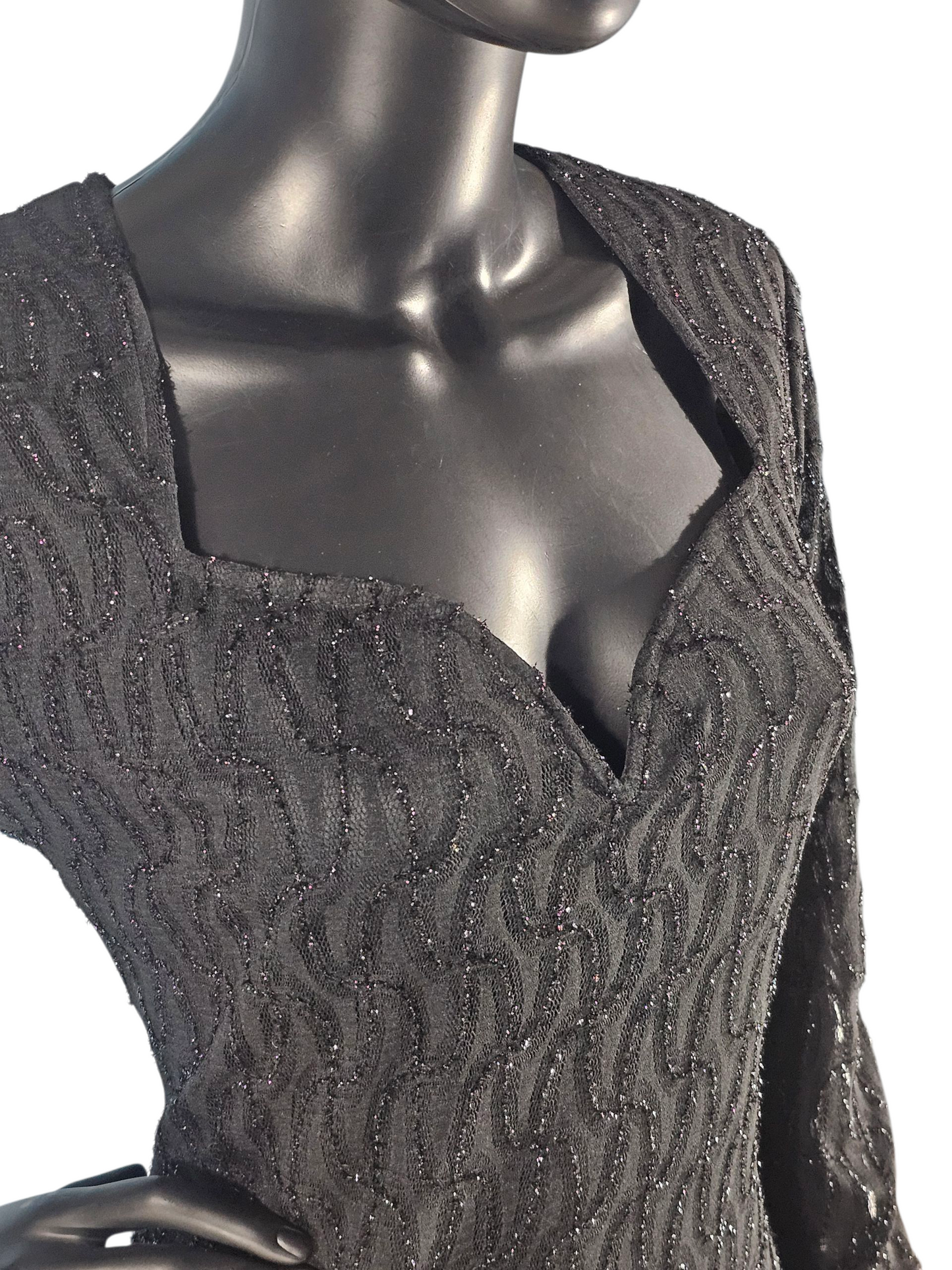 Vintage Black Sparkle Detail Long Sleeve Cocktail Dress